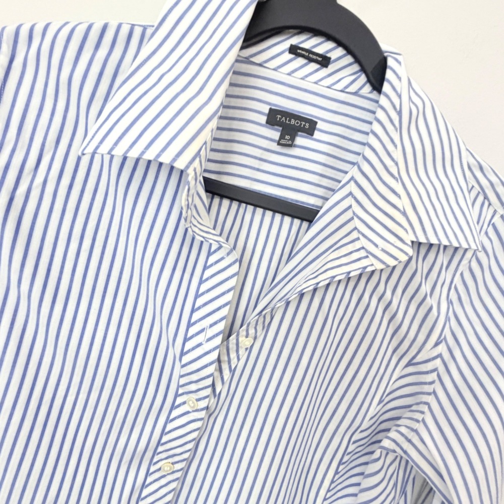 Talbots Womens 10 Button Up Shirt Stripe Wrinkle Resistant Office Travel Classic